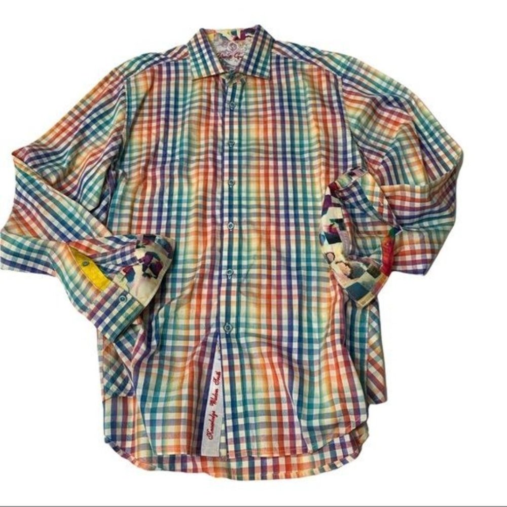 Robert Graham Checkerboard Funky Paisley Men Button Up Long Sleeve Casual XL